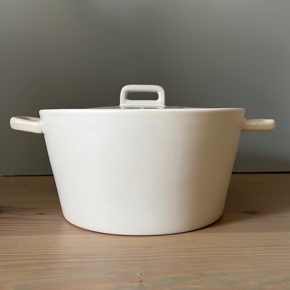 West Elm White Ceramic Covered Casserole Dish with Handles